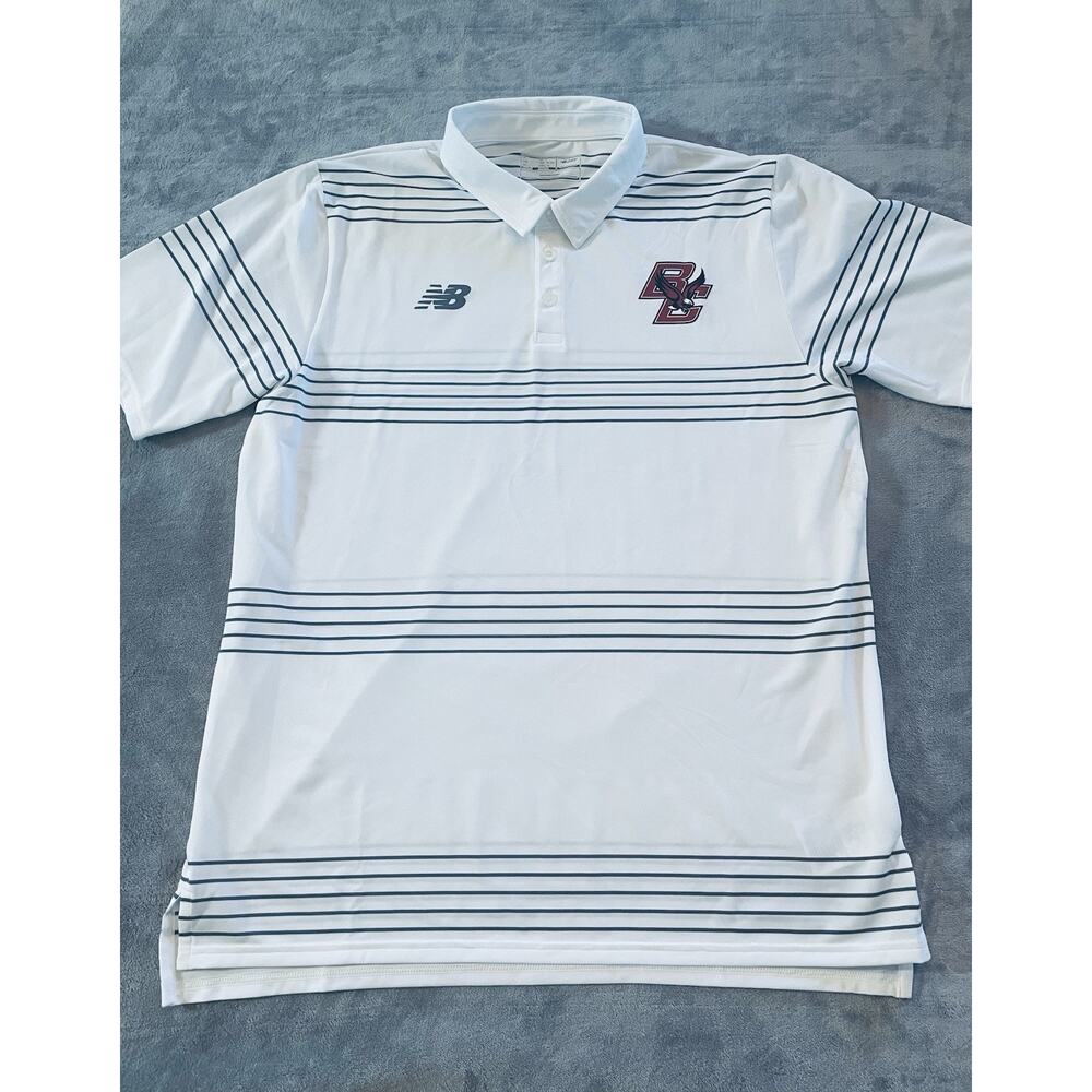 New Balance Boston College Eagles Polo Shirt Mens Large White NB Dry Striped